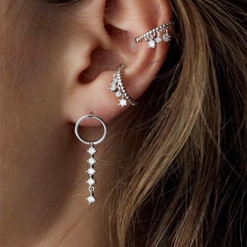 New fashion women girl delicate six claw round CZ tassel Chain ear cuff clip no piercing earring lovely girl women charm jewelry