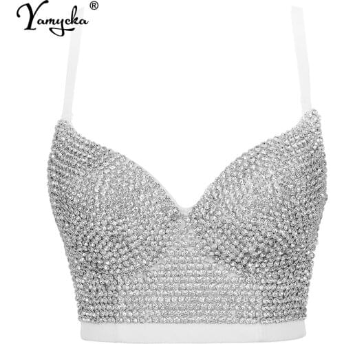 Sexy white rhinestone corset crop top women summer halter Party bustier tank y2k top Push Up bra night club Cropped womens tops