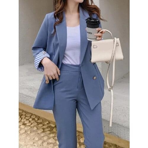 New Fashion Spring Summer Womens OL Blazer Slim Pants Two-Piece Set Suits Female