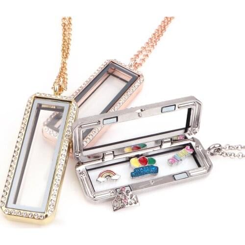 1pc Good Quality Square Glass Locket Magnetic Open Pendant Necklace