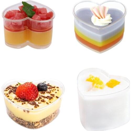 10/20pcs 150ml Plastic Dessert Cups Reusable Heart Shaped Yogurt Mousses Portion Cups Cake Container Tableware Party Supplies