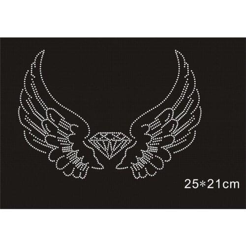 2pc/lot angel wing bling hotfix rhinestones motif heat transfer design iron on flower for clothes shirt applique