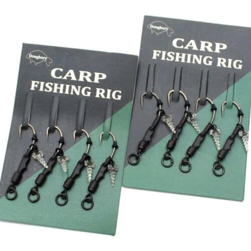 4PCS Carp Fishing Ready Tied Ronnie Rig Carp Fishing Hook Bait Hair Carp Rigs Accessories Carp Barbed Hook For Carp End Tackle