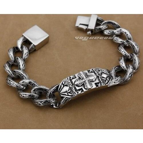 8 Lengths Solid 316L Stainless Steel Cross Mens Biker Bracelet 5C016 Free Shipping