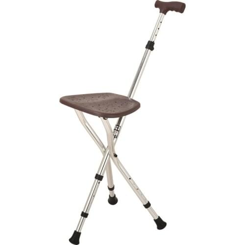 Aluminum Alloy Adjustable Height Cane Stool For Elderly, Portable/ Foldable Mountaineering With Seat/Light /Dexterous 3-Legged