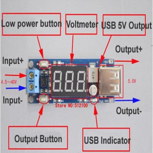Freeshipping 5PCS DC 4.5-40V To 5V 2A USB Charger DC-DC Step-down Buck Converter Voltmeter Module