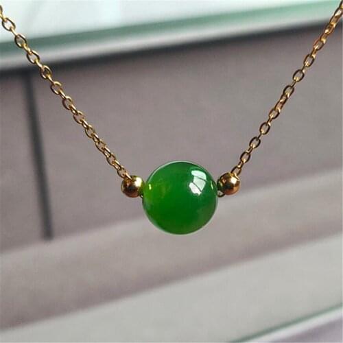 Natural green jade Gemstone chalcedony 18k Gold chain necklace Luxury simple Gift For Her Dangle Beautiful women Fashion