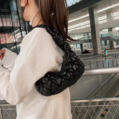 Design New Folds Small Soft PU Leather Armpit Crossbody Bags For Women 2021 Winter Lady Shoulder Handbag and Purses Fashion