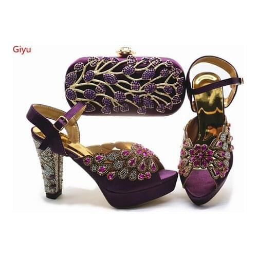 Doershow Italian nice Matching purple Shoe and Bag Set African Shoes and Matching Bags Italian top selling Nigerian Paty! SGX1-2
