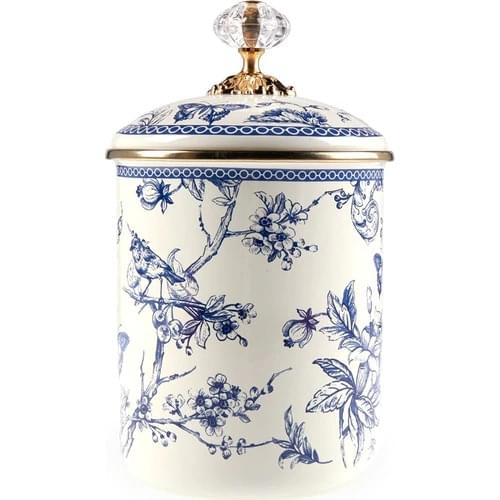 Trinket Home Vintage Blue Pattern Enamel Jar 15 cm