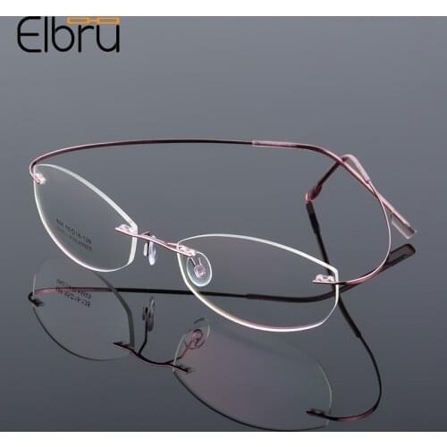 Elbru Metal Superelastic Rimless Glasses Frame Women Titanium Alloy Ultralight Myopic Frame Clear Lens Eyeglasses Eyewear Unisex