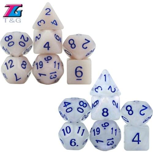 DND Dice Iridescent Glitter Blue Numbers Polyhedral D40-D20 for RPGs-Milky Way