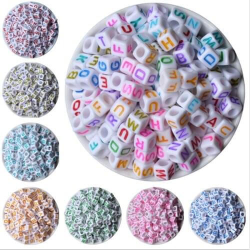 Box hot- Mixed Color Square Alphabet /Letter beads Acrylic Cube Beads 6x6mm Sold Per Pack oF 200