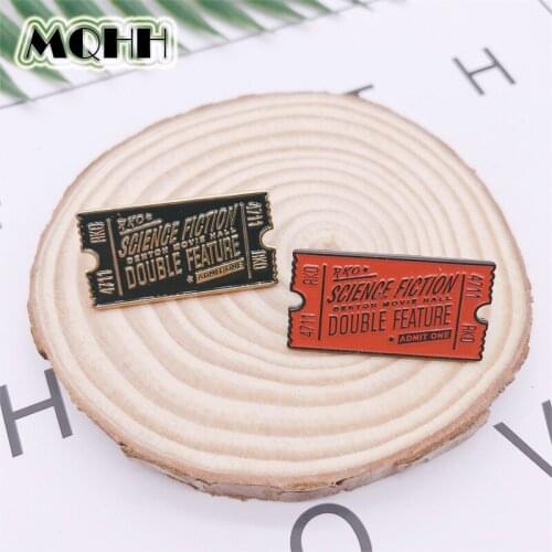Creative Fun Black Red Movie Tickets Sticky Notes Coupons Enamel Brooch Alloy Badge Denim Clothes Bags Pins Cute Cartoon Jewelry