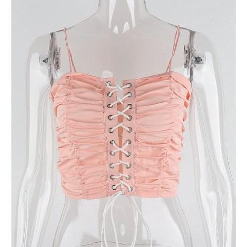 Girls Summer Vest Solid Spaghetti Straps Hollow Out Camis Cross Strappy Ruffled Tank Tops Pink Hollow Tether Pleated Sling