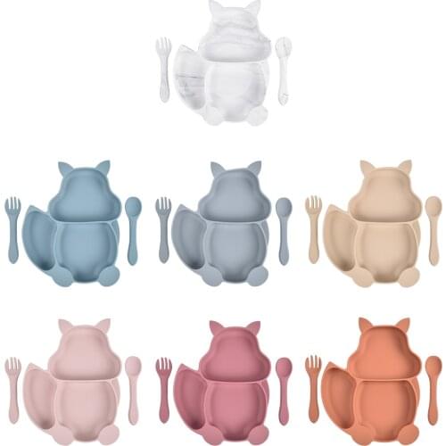 Baby Silicone Cartoons Plate Set Antislip Saucer Suction Plates Kids Tableware Silicone Dish for Baby-Led Weaning