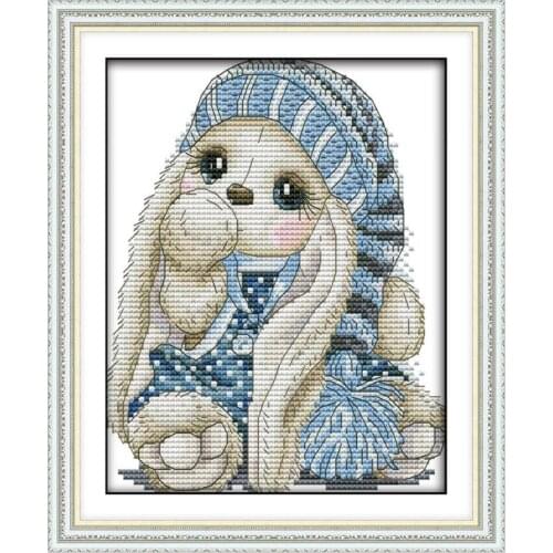 Joy Sunday The mini rabbit DIY Needlework 11CT 14CT Printed Counted Water Soluble Cloth Cross Stitch Kit For Home Decor and Gift