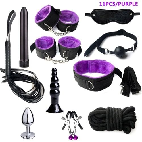 Bed Bondage Set For Adult Game Erotic PU Leather BDSM Kits Handcuffs Whip Gag Anal Nipple Clamps Rope Sex Toys Women 5