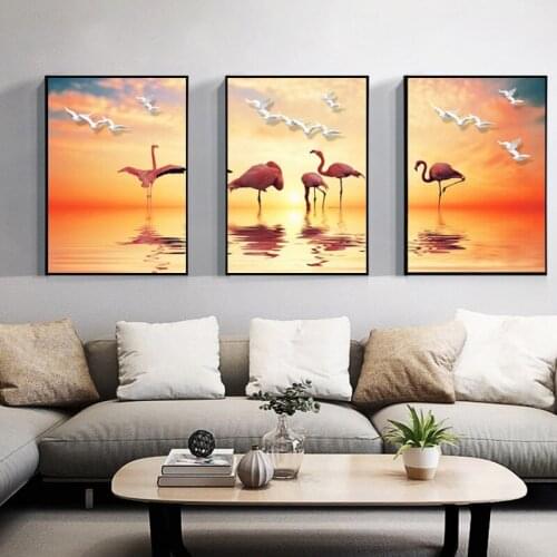 Nordic Style Sunset And Flamingo Poster Wall Art Canvas Painting Animal Picture Landscape Poster For Home Decoration Paintings