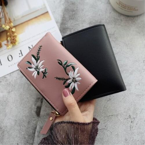 New Womens Wallets Print Flower Short Wallet For Woman Zipper Mini Coin Purse Ladies Small Wallet Female Leather Card Holder