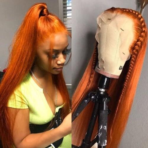 Orange Ginger Ombre Lace Front Wig Peruvian Bone Straight Human Hair Wig 4x4 Lace Closure Wig Transparent 13x4 Lace Frontal Wigs