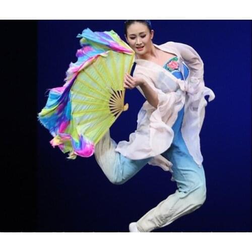 Handmade Classic Yangko Folk Art Bamboo Dance Fan Party Stage Performance Show Props On Sale Wholesale