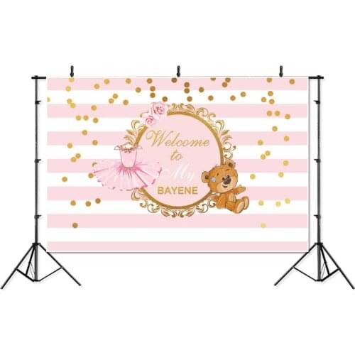 SeekPro Girl Birthday Banner Picture Frame Bear Children Baby Photo Background Printed Indoor Photographic Studio Backdrop