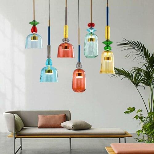 Nordic Stain Glass Pendant Lights Kitchen Hanging Lamps Modern Home Deco Living Room Art Deco Bar Cafe Dining Room Light Fixture