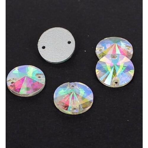 Strass 8mm 10mm 12mm 14mm 16mm 18mm Crystal AB Faltback Glass Rhinestone Round Sew On 2 Holes Dress Making DIY Stones