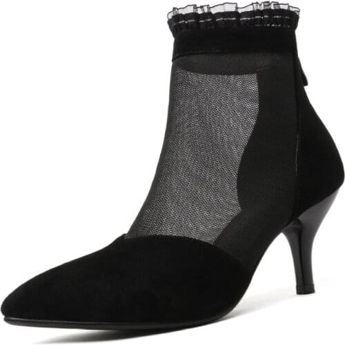 Spring and summer of 2019 the new leather pointed breathable mesh yarn cool boots women 40 and 42