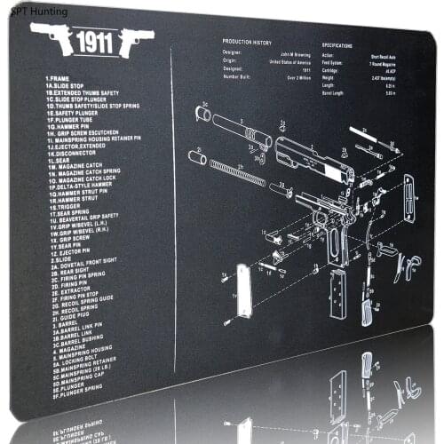 Waterproof Gun Cleaning Rubber Mat for 1911 Pistol Armorers Gunsmith Disassembly Tool with Parts List Weapon Patches Bench Pads