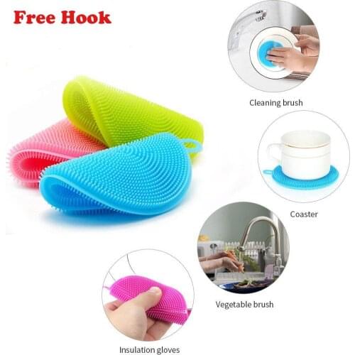Magic Silicone Dish Washing Brush Bowl Pot Pan Wash Cleaning Sponges Cooking Tools Cleaner Pads Scouring Kitchen Accessories