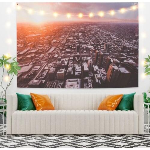 Sunset City Scenery Tapestry Vintage Exotic Summer Plant Nature Frame for Bedroom Photography Wall Decor
