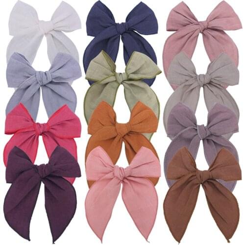 38pc/lot New 4.5inch Solid Embroidery Hair Bow Hair Clips Kids Cotton Bows Hairpins for Baby Girls Barrettes Hairpins Child Hair