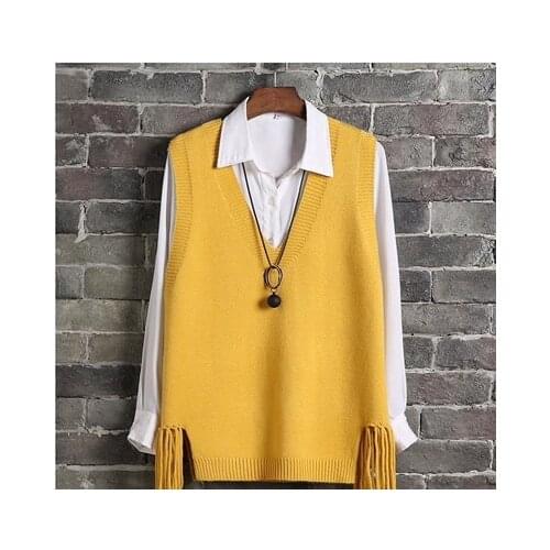 2021 New Autumn V-neck Vest Womens Winter Short Knitted Sweater Waistcoat Korean Trend Spring Autumn Vest Girl Student Yellow