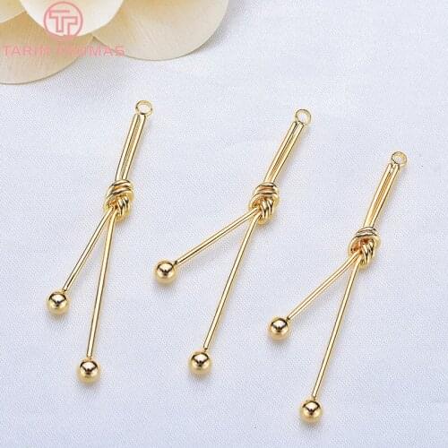 2PCS 5x49MM 24K Gold Color Plated Brass Line Knot Charm Pendant for DIY Jewelry Making Findings Accessories