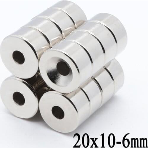 20pcs 20x10 mm Hole 6 mm N35 Super Strong Ring Loop Countersunk Magnet Rare Earth Neo Neodymium Magnets Cylinder 6mm