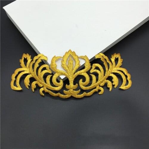 20pcs Iron On Patches For Clothing Gold Flower Applique Patch bordados parches Hoodies Dress Cheongsam Jacket Patchwork Badge
