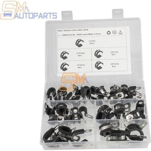42pcs Cable Clamp Rubber Cushion Insulated Clamp Stainless Steel Cable Clamps Assortment Kit