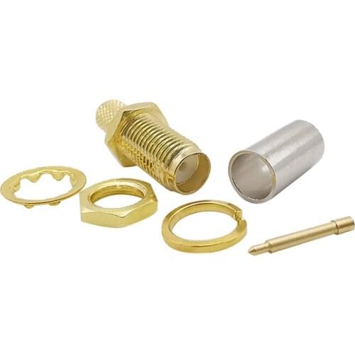 5Pcs SMA RF Coaxial Coax Connector RP SMA Female Plug Crimp Gold-Plated Straight Connector for RG58 RG142 LMR195 RG400 Cable