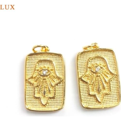 5pcs Brass Plate Gold Hamsa Hand Pendant For Women Necklace Making Square Protection Luck Hand of God Pendant Jewelry Finding