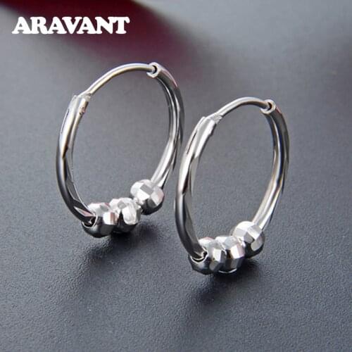 925 Sterling Silver 16MM Hoop Earring For Women Bead Earring Silver Jewelry Gift