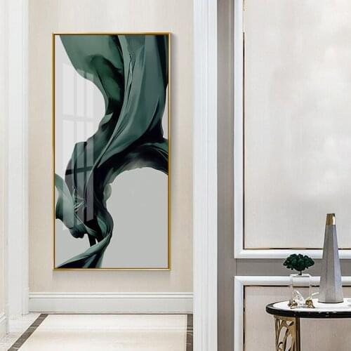 Abstract Green Silk Canvas Art Poster Print Tableaux for Aisle Entrance Painting Cuadros Big Green Wall Art Modern Home Decor