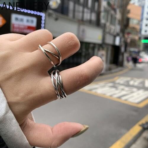 ANENJERY 925 Sterling Silver Vintage Multi-layer Winding Cross Rings Open Finger Ring For Women Jewelry Gifts S-R745