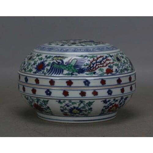 Antique MingDynasty porcelain pot,Colorful phoenix fruit box,hand-painted crafts,home Decoration,collection& adornment