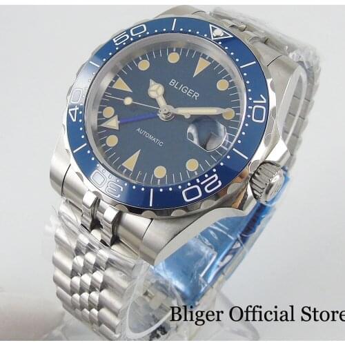 New GMT Model BLIGER Brand Sapphire Glass 40mm Mechanical Men Watch Jubilee Strap