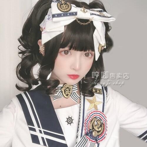 Heng Ji Lolita Harajuku the Red Cap Japanese Double Ponytail Long Curly Hair Female Lolita round Face Wig Lolita wig