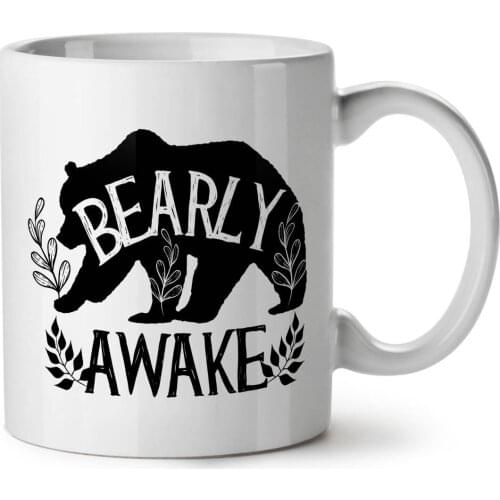 Bearly Awake Bear Grizzly Brown White Tea Coffee Ceramic Mug 11 Oz