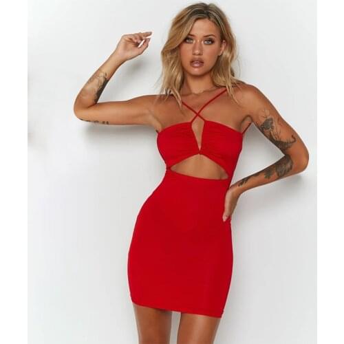 Red Black Dresses Womens Clothing Fashion Hip Sexy Backless Spaghetti Strap Sleeveless Dress For Woman Clothes Summer Robe