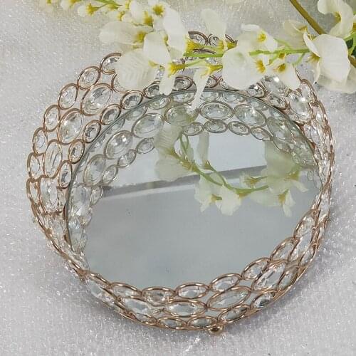 Round Storage crystal Tray Home Mirror Storage Tray Entrance Cosmetic Jewelry Glass Plate Food Photo Tray
